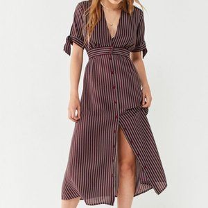 UO Plunging Short Sleeve Striped Dress